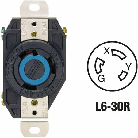 LEVITON 30A 250V Black Industrial Grade L6-30R Locking Outlet Receptacle 065-02620-000